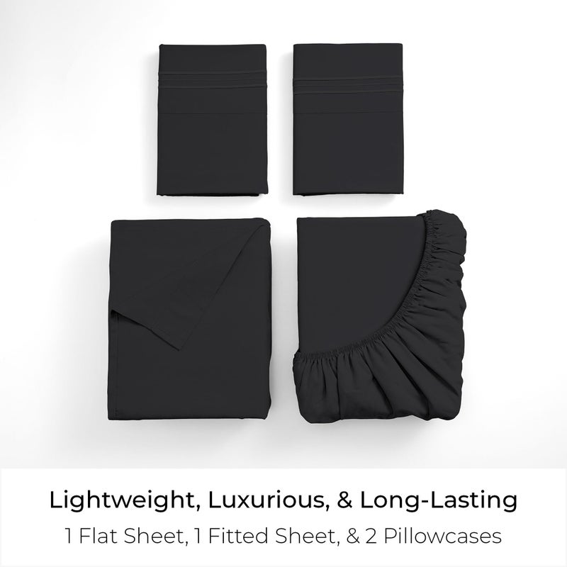 Mellanni Queen Sheets Set - 4 PC Iconic Collection Bedding - Hotel Luxury, Extra Soft, Cooling Bed Sheets - Wrinkle, Fade, Stain Resistant (Queen, Black) - Image 3